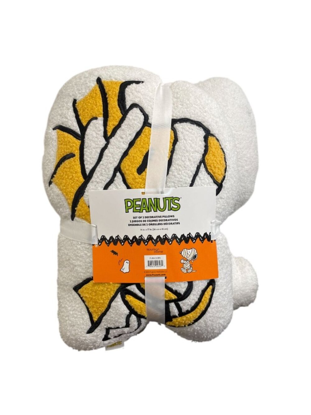 NWT Peanuts Snoopy Woodstock Halloween Mummy Sherpa Decorative Pillows Set of 2